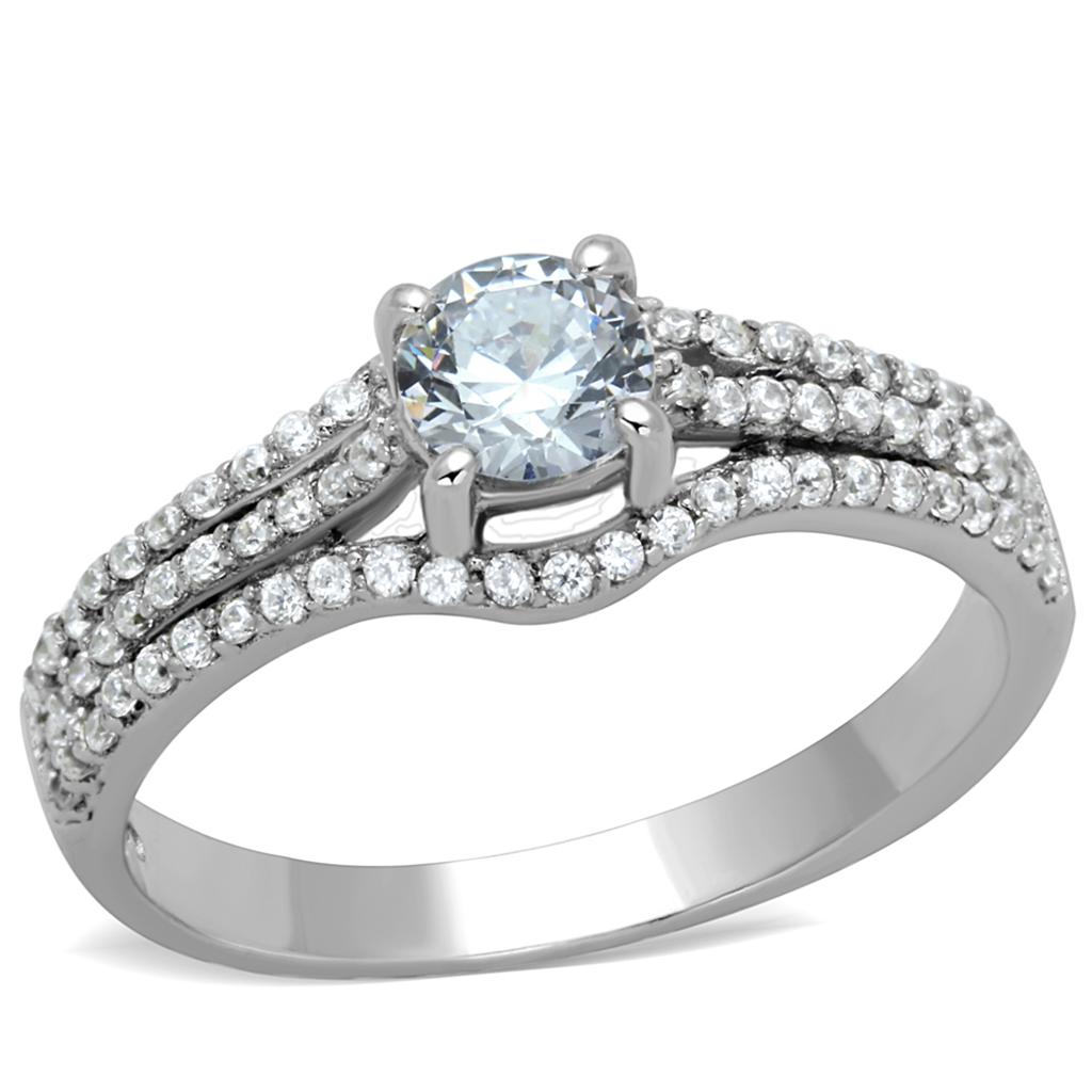 TS188 - Rhodium 925 Sterling Silver Ring with AAA Grade CZ in Clear