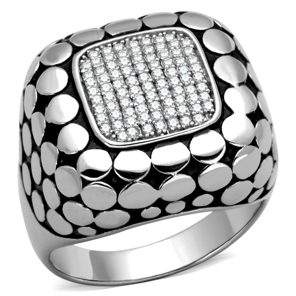 TS215 - Rhodium 925 Sterling Silver Ring with AAA Grade CZ in Clear