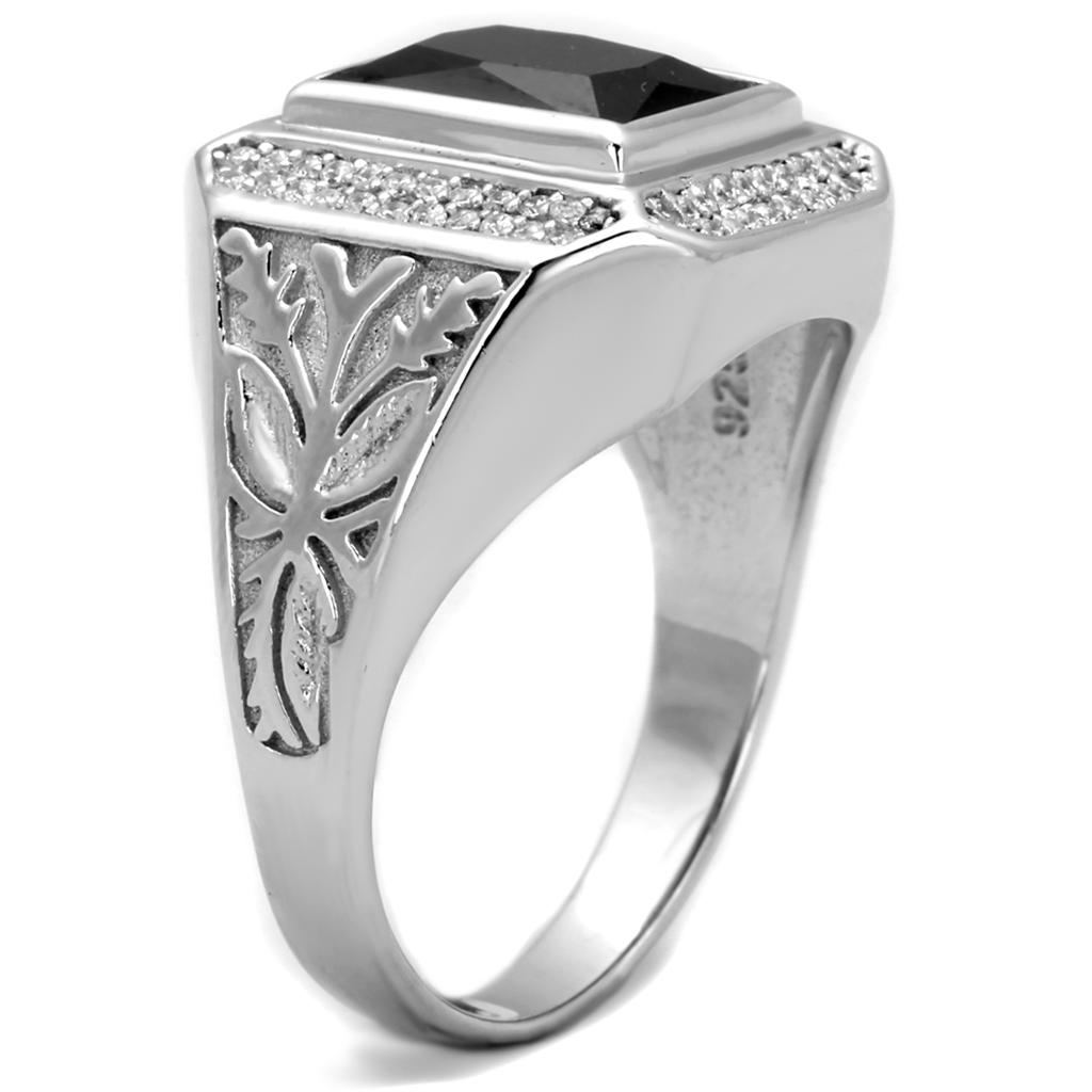 TS224 - Rhodium 925 Sterling Silver Ring with AAA Grade CZ in Black Diamond