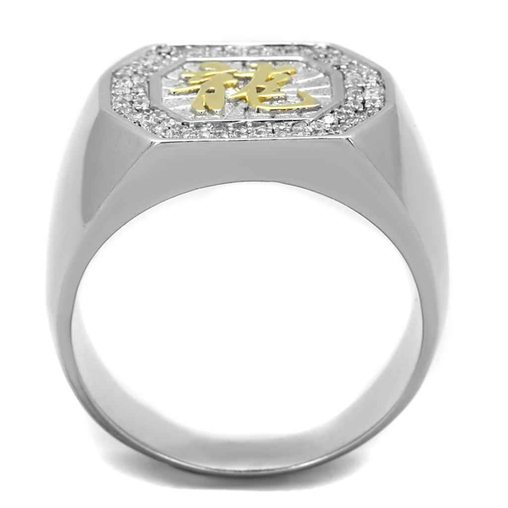 TS246 - Reverse Two-Tone 925 Sterling Silver Ring with AAA Grade CZ in Clear