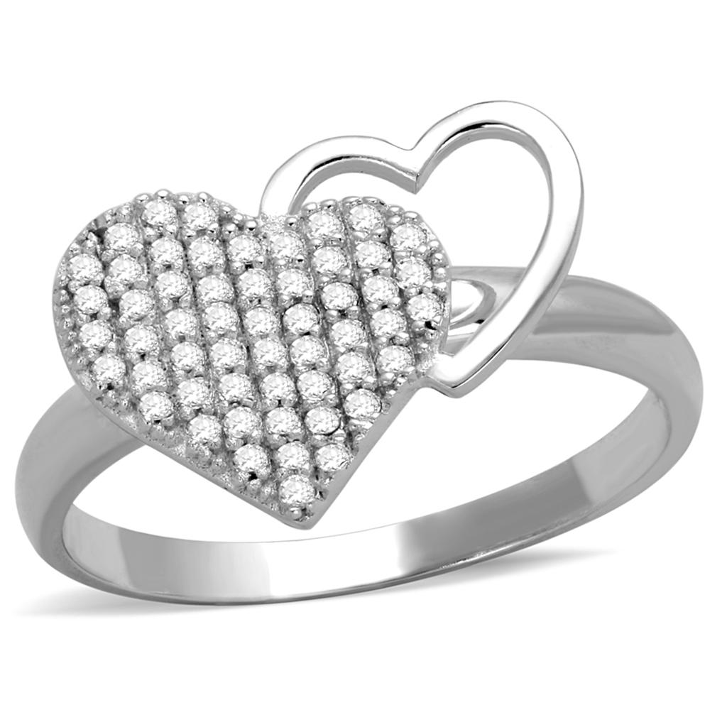 TS260 - Rhodium 925 Sterling Silver Ring with AAA Grade CZ in Clear