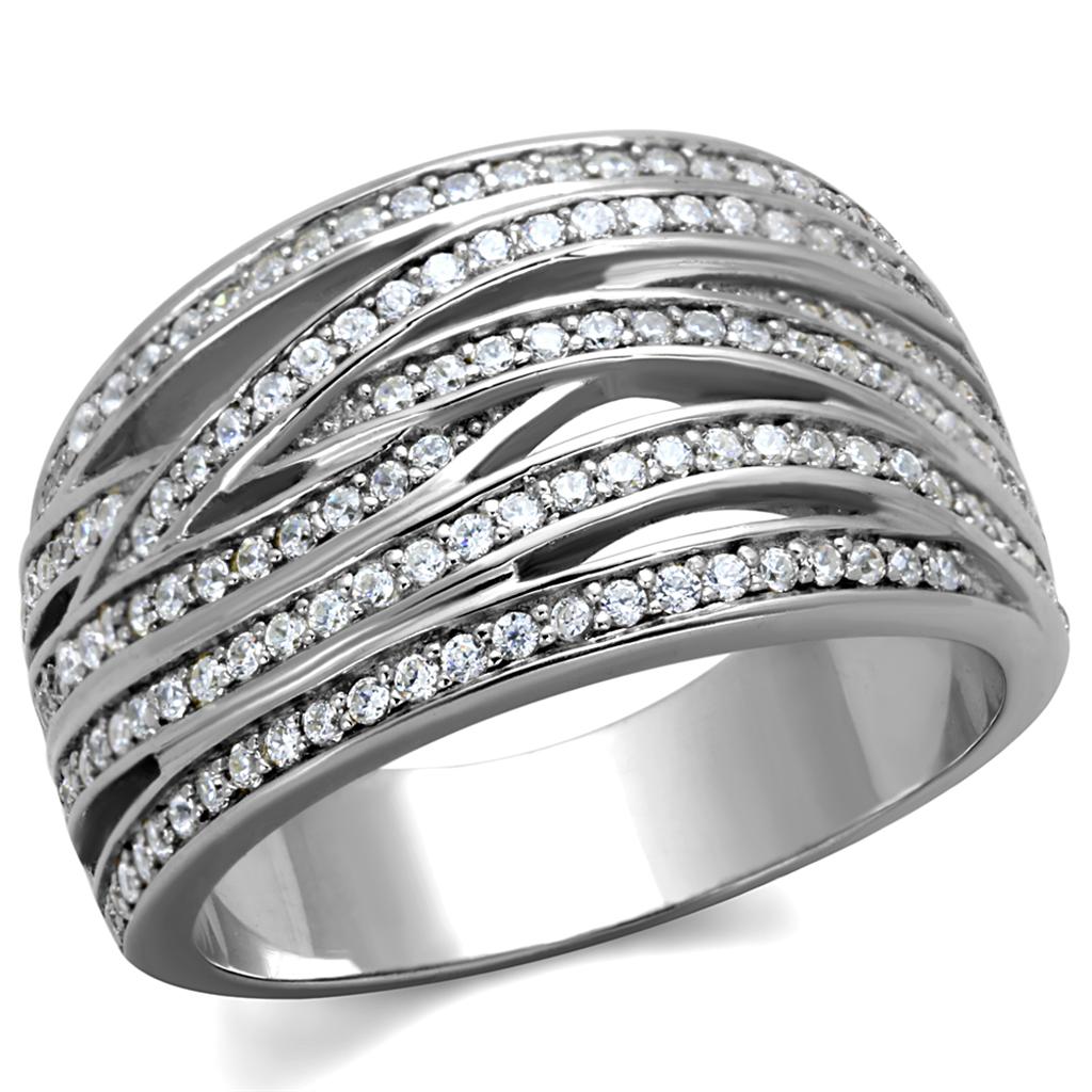 TS274 - Rhodium 925 Sterling Silver Ring with AAA Grade CZ in Clear