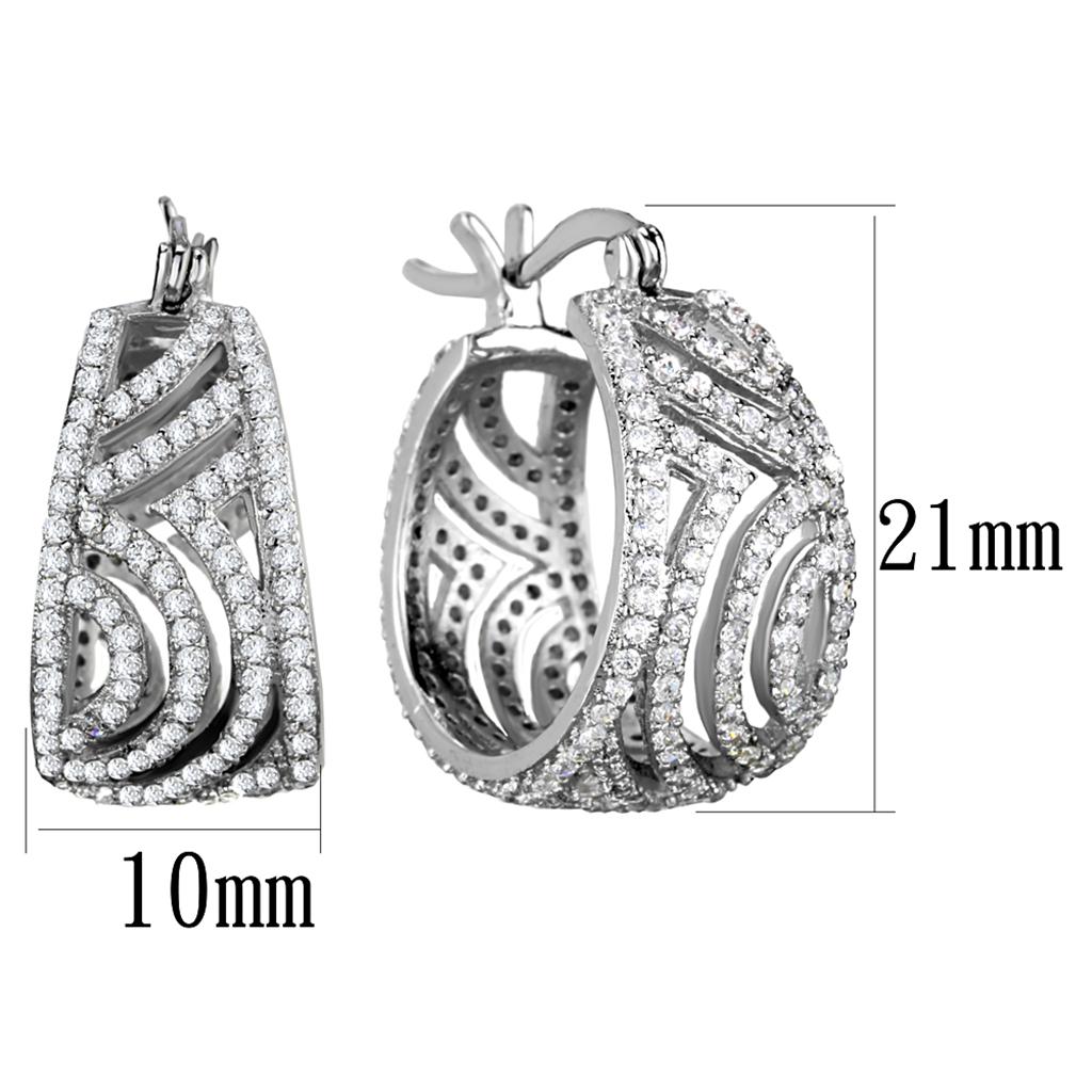 TS296 - Rhodium 925 Sterling Silver Earrings with AAA Grade CZ in Clear