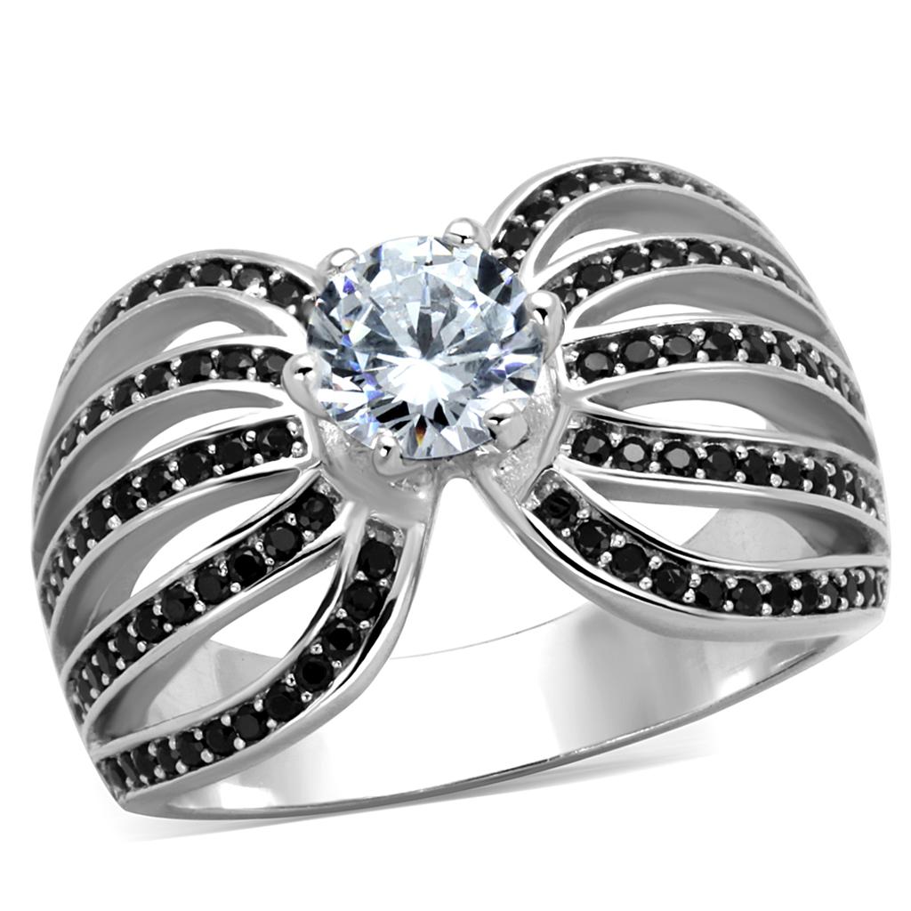 TS314 - Rhodium 925 Sterling Silver Ring with AAA Grade CZ in Clear