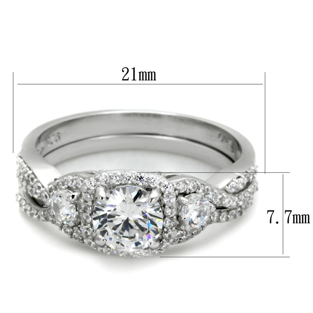 TS352 - Rhodium 925 Sterling Silver Ring with AAA Grade CZ in Clear