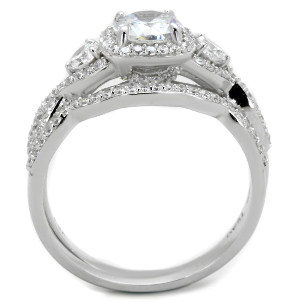 TS352 - Rhodium 925 Sterling Silver Ring with AAA Grade CZ in Clear