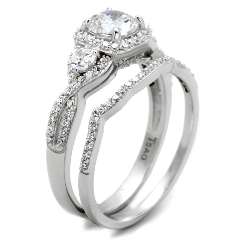 TS352 - Rhodium 925 Sterling Silver Ring with AAA Grade CZ in Clear
