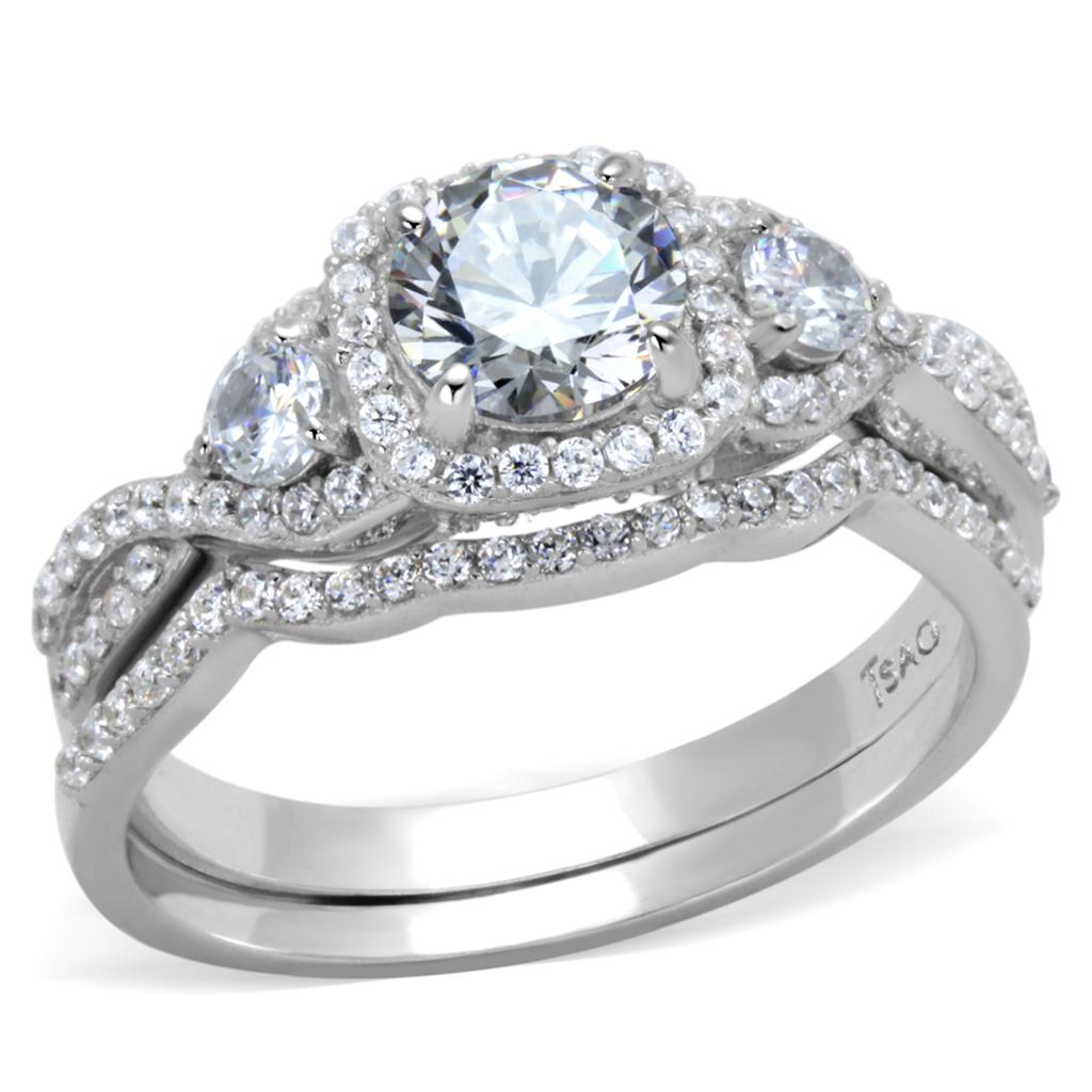 TS352 - Rhodium 925 Sterling Silver Ring with AAA Grade CZ in Clear