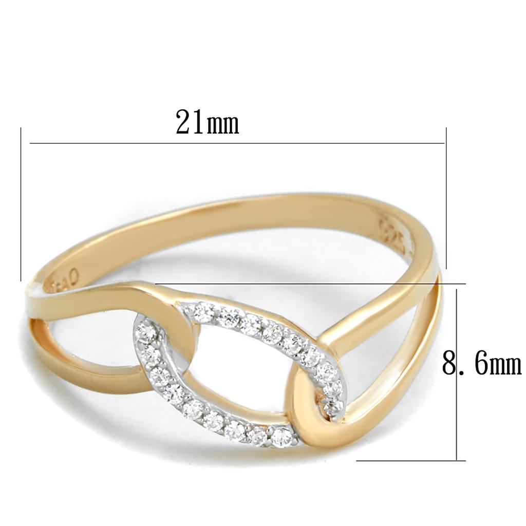 TS362 - Rose Gold + Rhodium 925 Sterling Silver Ring with AAA Grade CZ in Clear