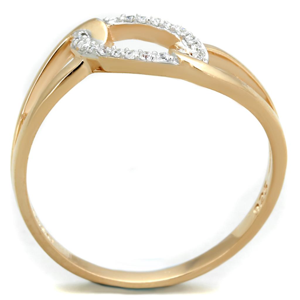 TS362 - Rose Gold + Rhodium 925 Sterling Silver Ring with AAA Grade CZ in Clear