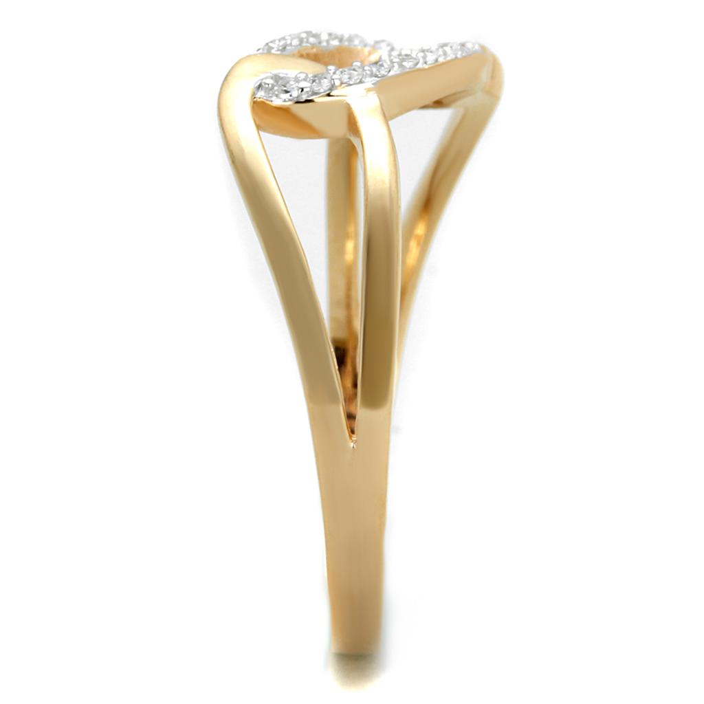 TS362 - Rose Gold + Rhodium 925 Sterling Silver Ring with AAA Grade CZ in Clear