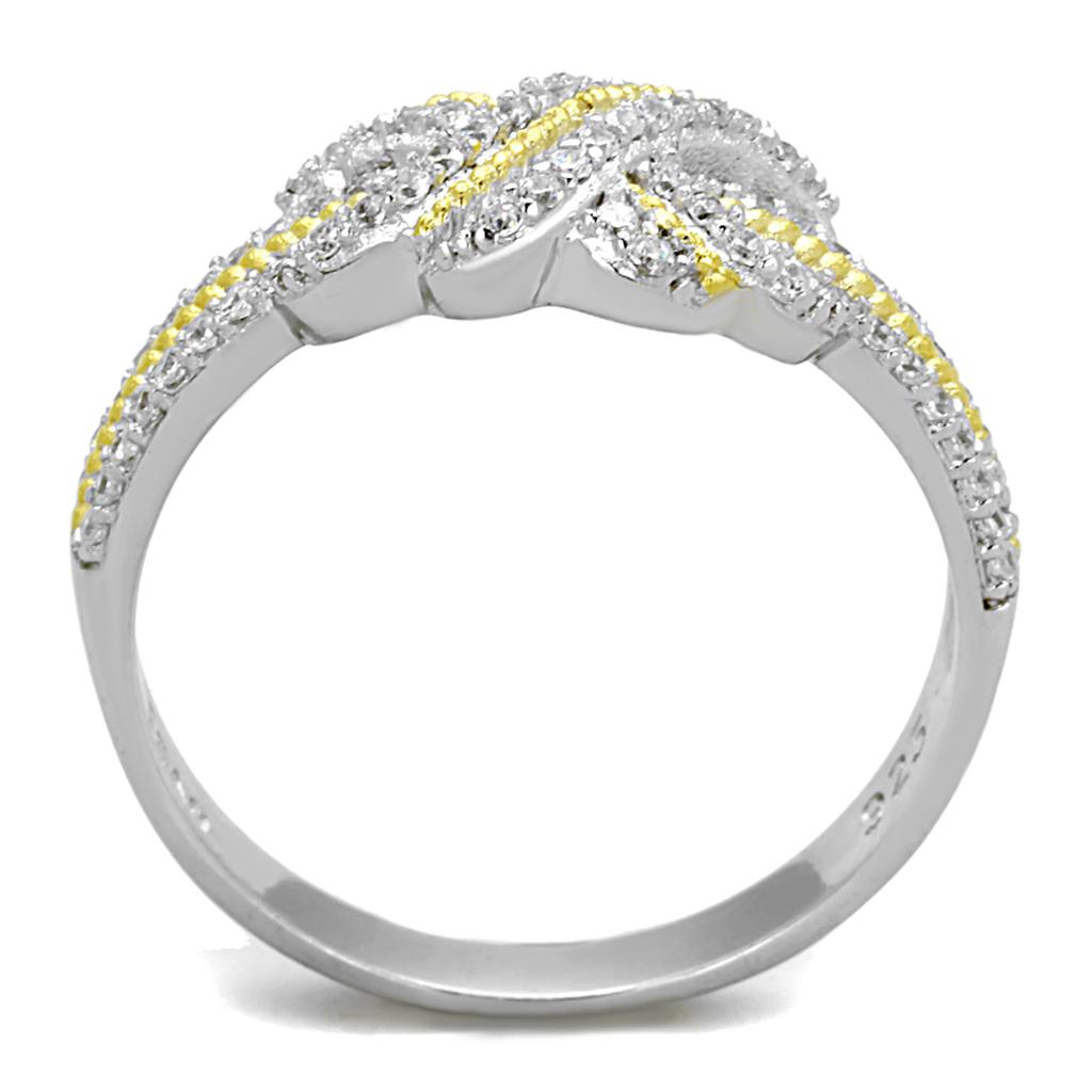 TS370 - Reverse Two-Tone 925 Sterling Silver Ring with AAA Grade CZ in Clear