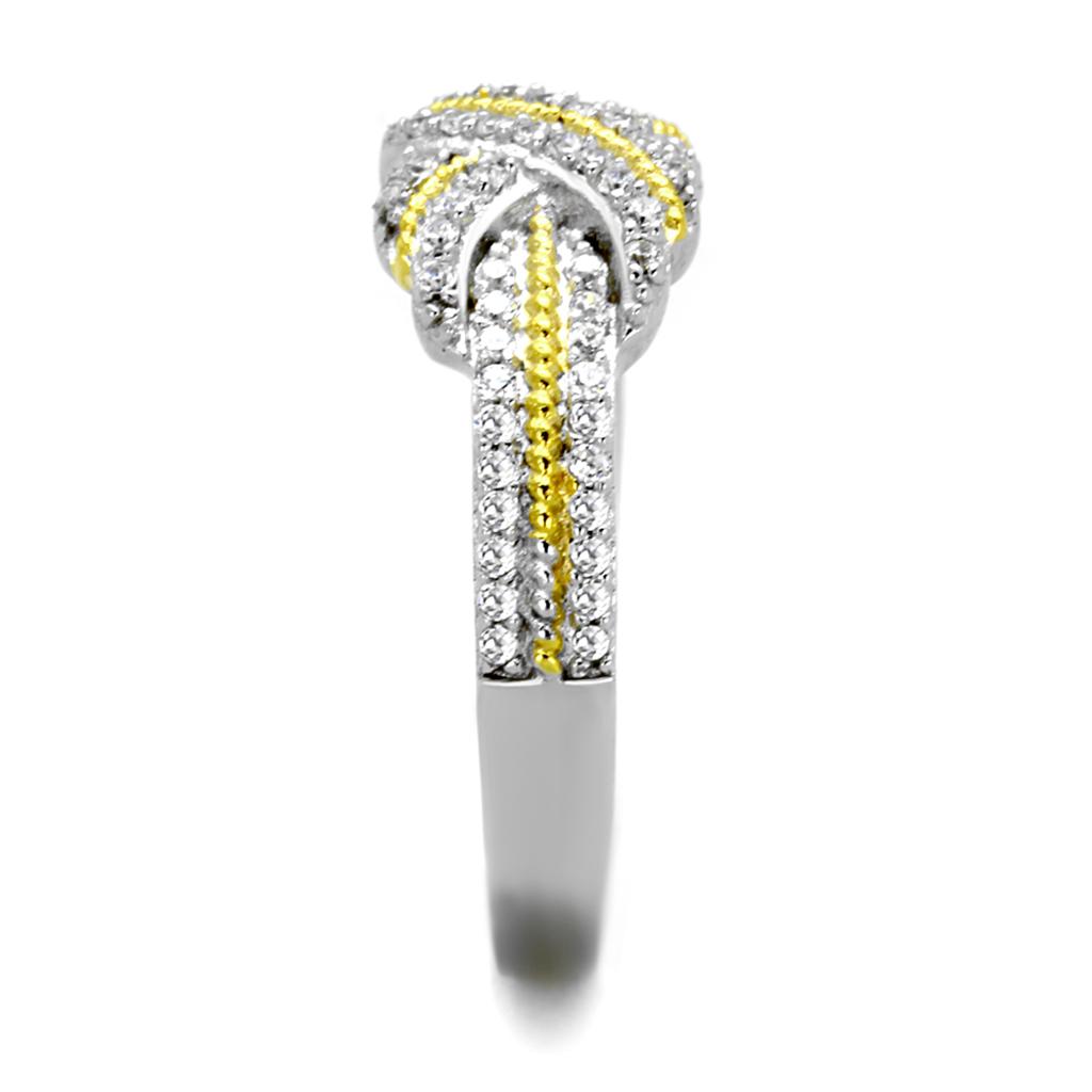 TS370 - Reverse Two-Tone 925 Sterling Silver Ring with AAA Grade CZ in Clear
