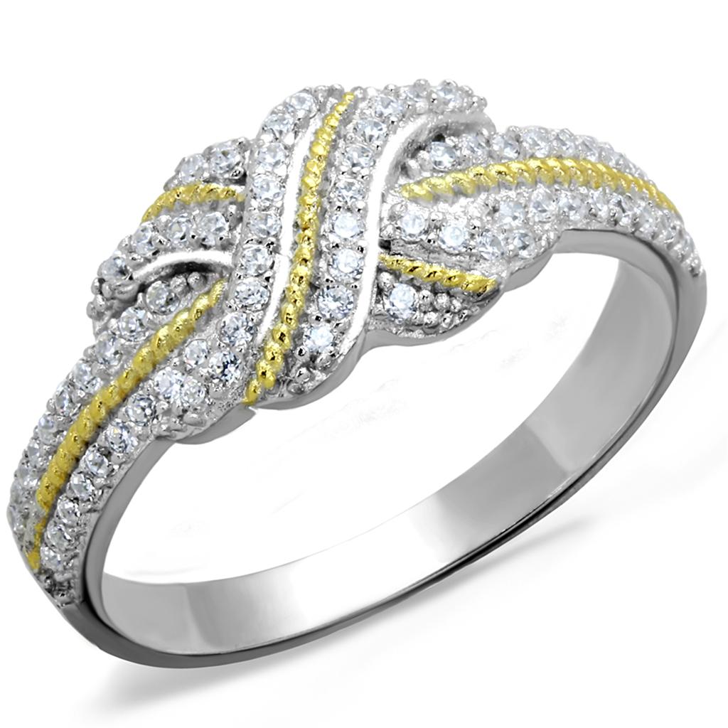TS370 - Reverse Two-Tone 925 Sterling Silver Ring with AAA Grade CZ in Clear