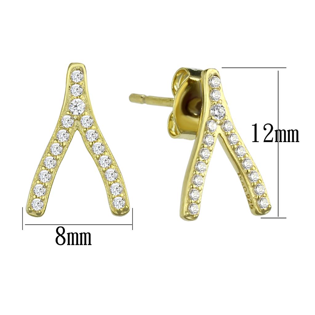 TS443 - Gold 925 Sterling Silver Earrings with AAA Grade CZ in Clear