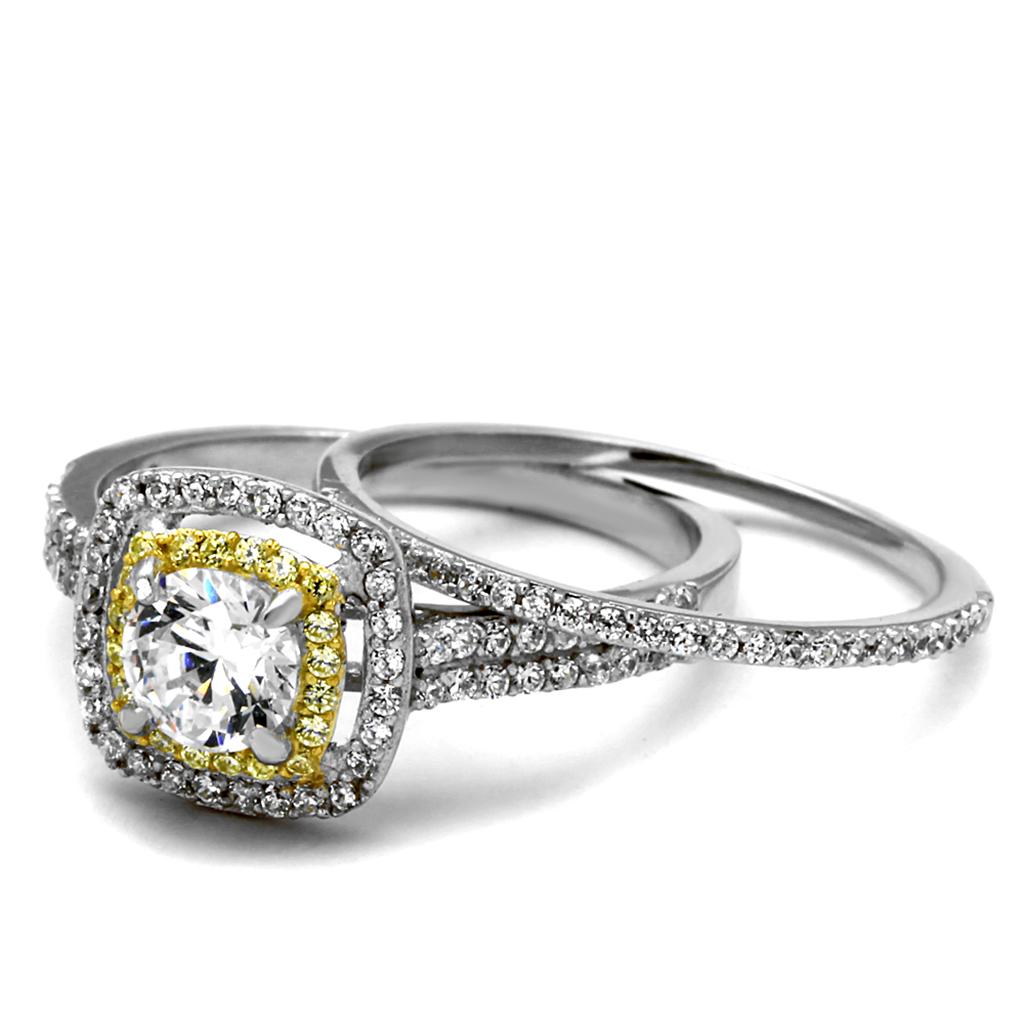 TS467 - Reverse Two-Tone 925 Sterling Silver Ring with AAA Grade CZ in Clear