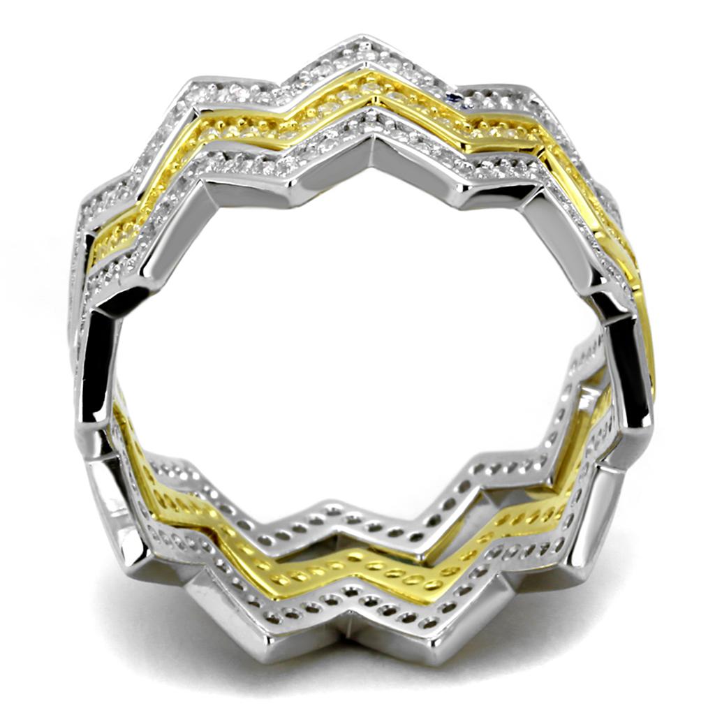TS492 - Gold+Rhodium 925 Sterling Silver Ring with AAA Grade CZ in Clear