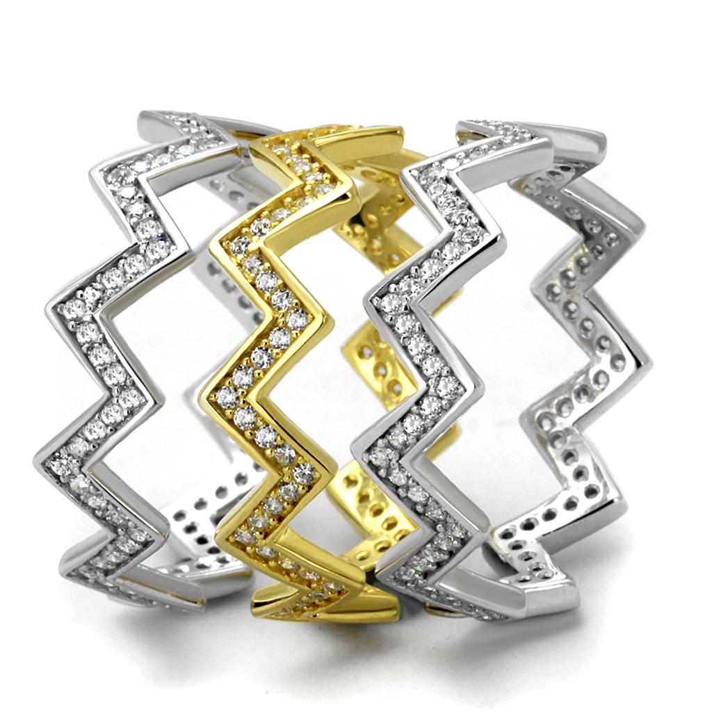 TS492 - Gold+Rhodium 925 Sterling Silver Ring with AAA Grade CZ in Clear