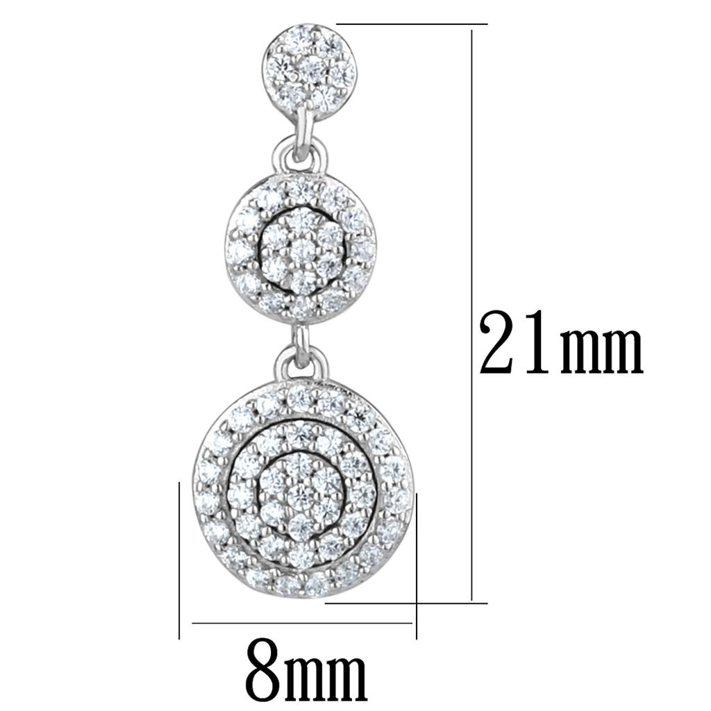 TS494 - Rhodium 925 Sterling Silver Earrings with AAA Grade CZ in Clear
