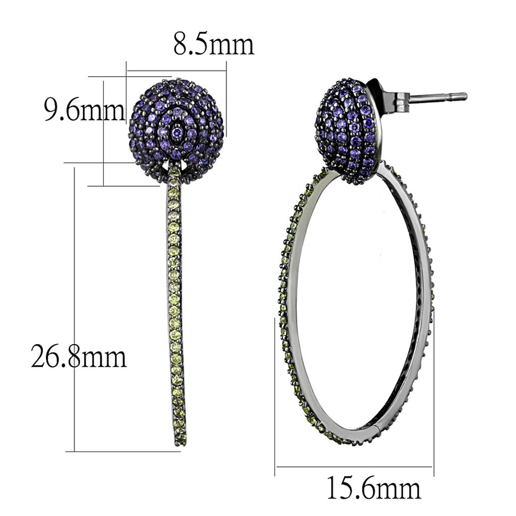TS509 - Ruthenium 925 Sterling Silver Earrings with AAA Grade CZ in Multi Color