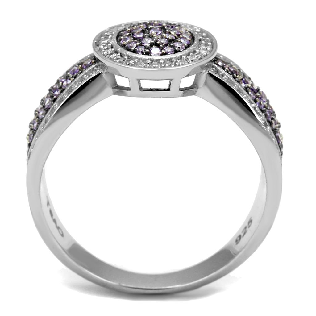 TS523 - Rhodium + Ruthenium 925 Sterling Silver Ring with AAA Grade CZ in Amethyst