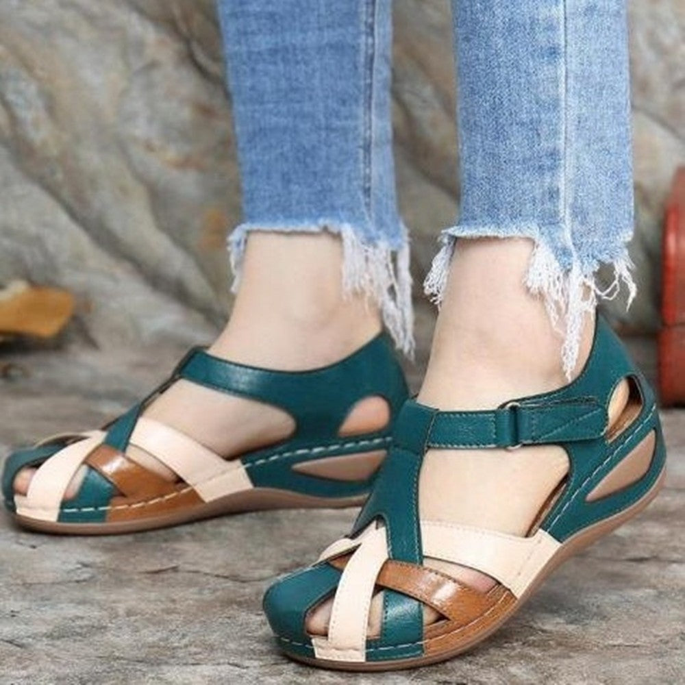 Vintage Round Toe Wedge Ladies Cross Buckle Sandals
