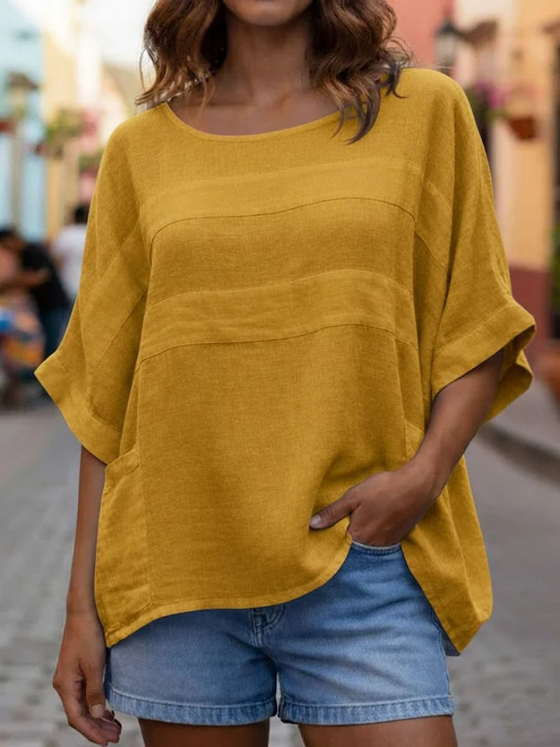 Loose-fitting Top With A Crew Neck And Three-quarter-length Sleeves