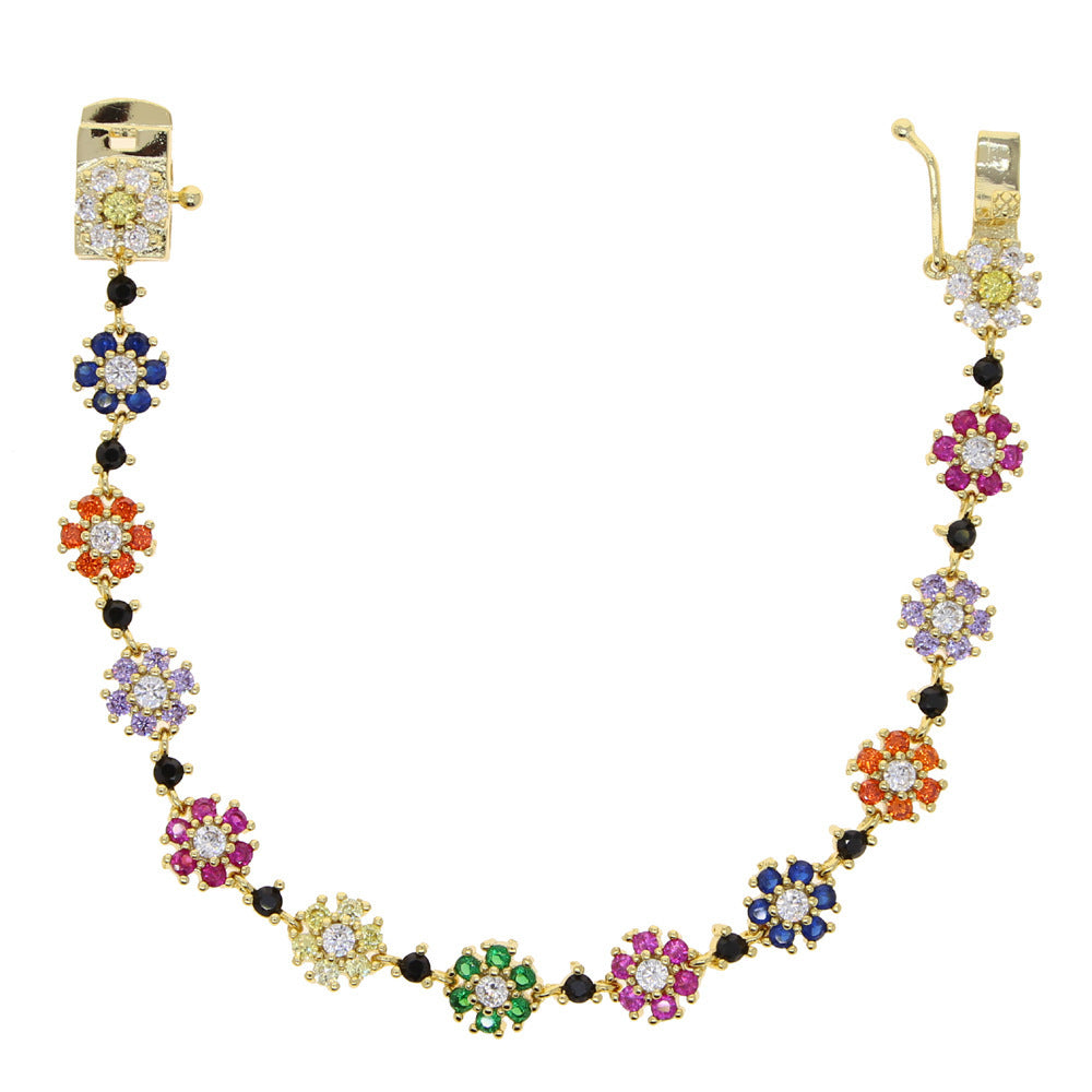 Women's Flower Zircon Bracelet Color Zircon Inlaid Personality Simple Hand Jewelry Ornament