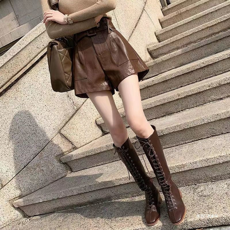 Versatile High-waisted Leather Pants For Women