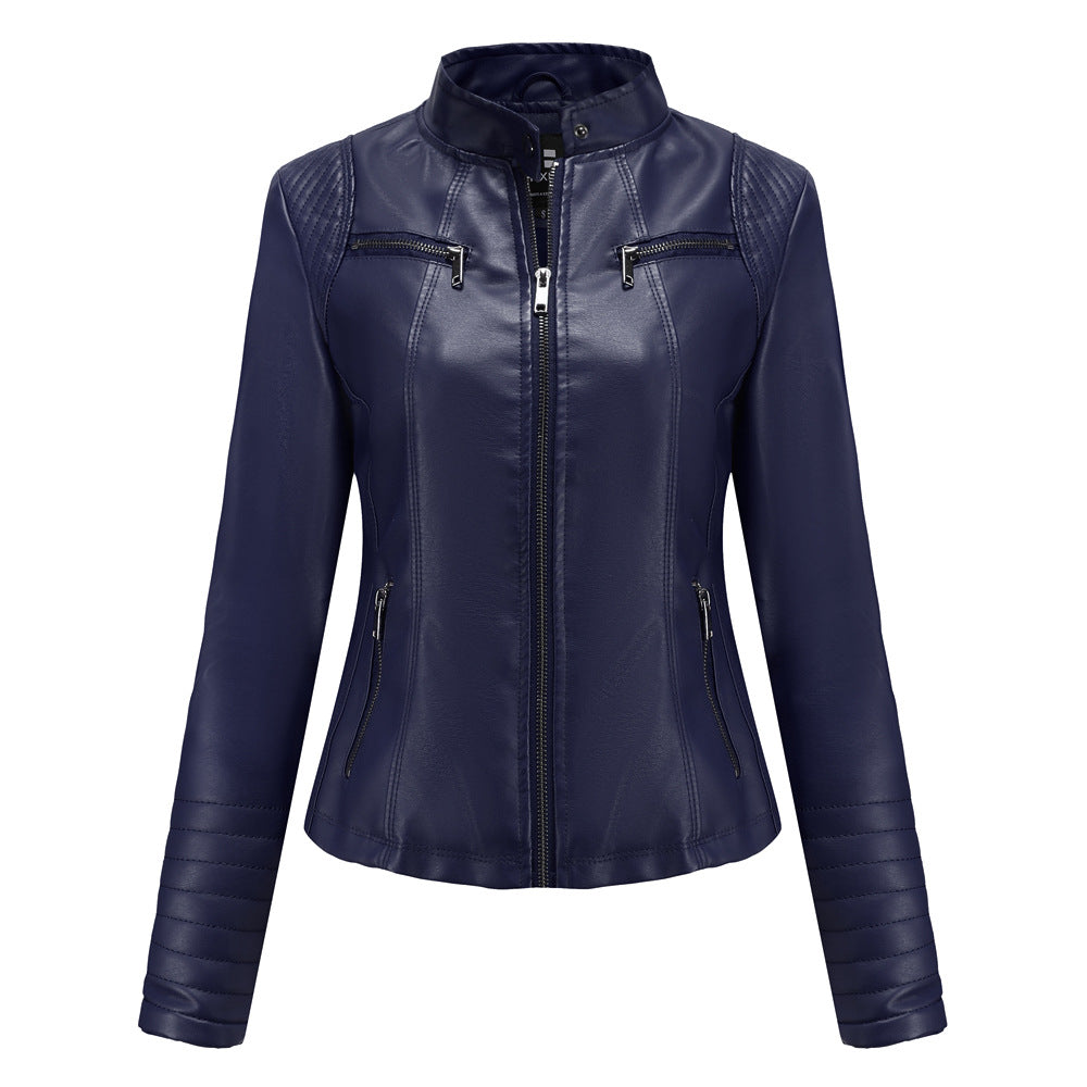 Women's Leather Thin Motorcycle Clothing Short Chic Women's Jacket