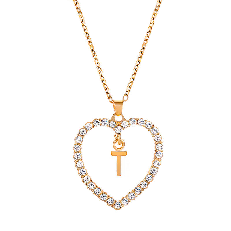Womens Stylish & Minimalist Diamond-Encrusted 26-Letter Heart Pendant Necklace