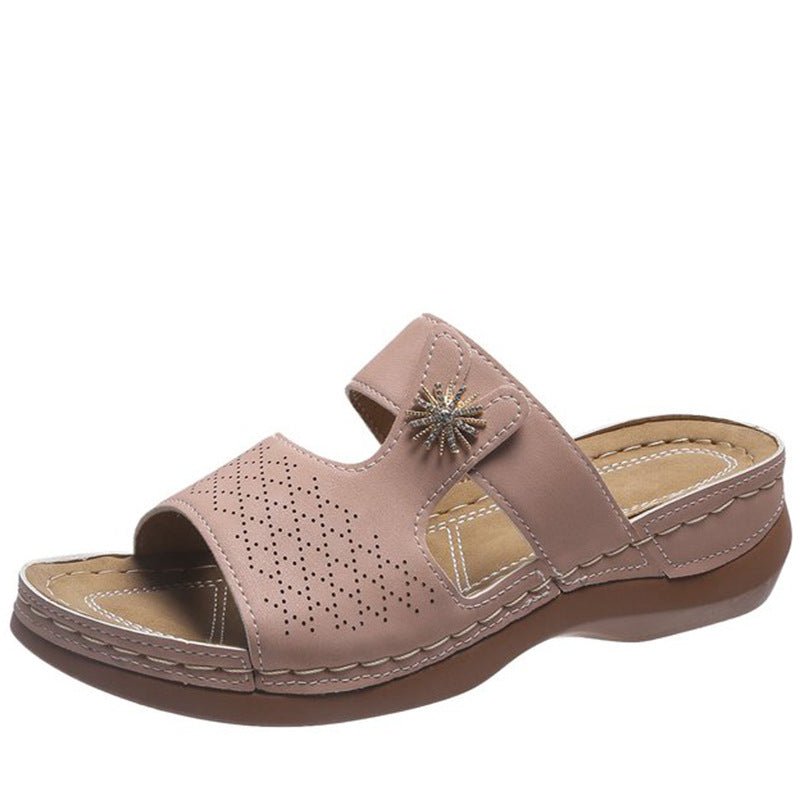 Embroidered Fish Mouth Women's Thick Bottom Hollow Sandals