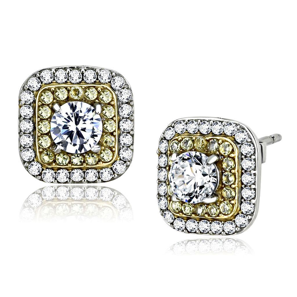 DA220 - Two-Tone IP Gold (Ion Plating) Stainless Steel Earrings with AAA Grade CZ in Clear
