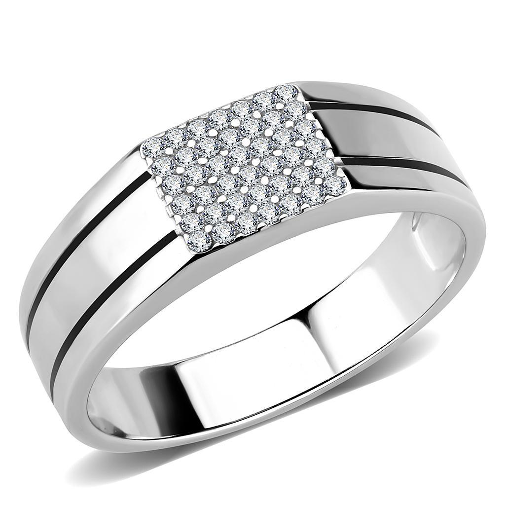 DA253 - High polished (no plating) Stainless Steel Ring with AAA Grade CZ in Clear
