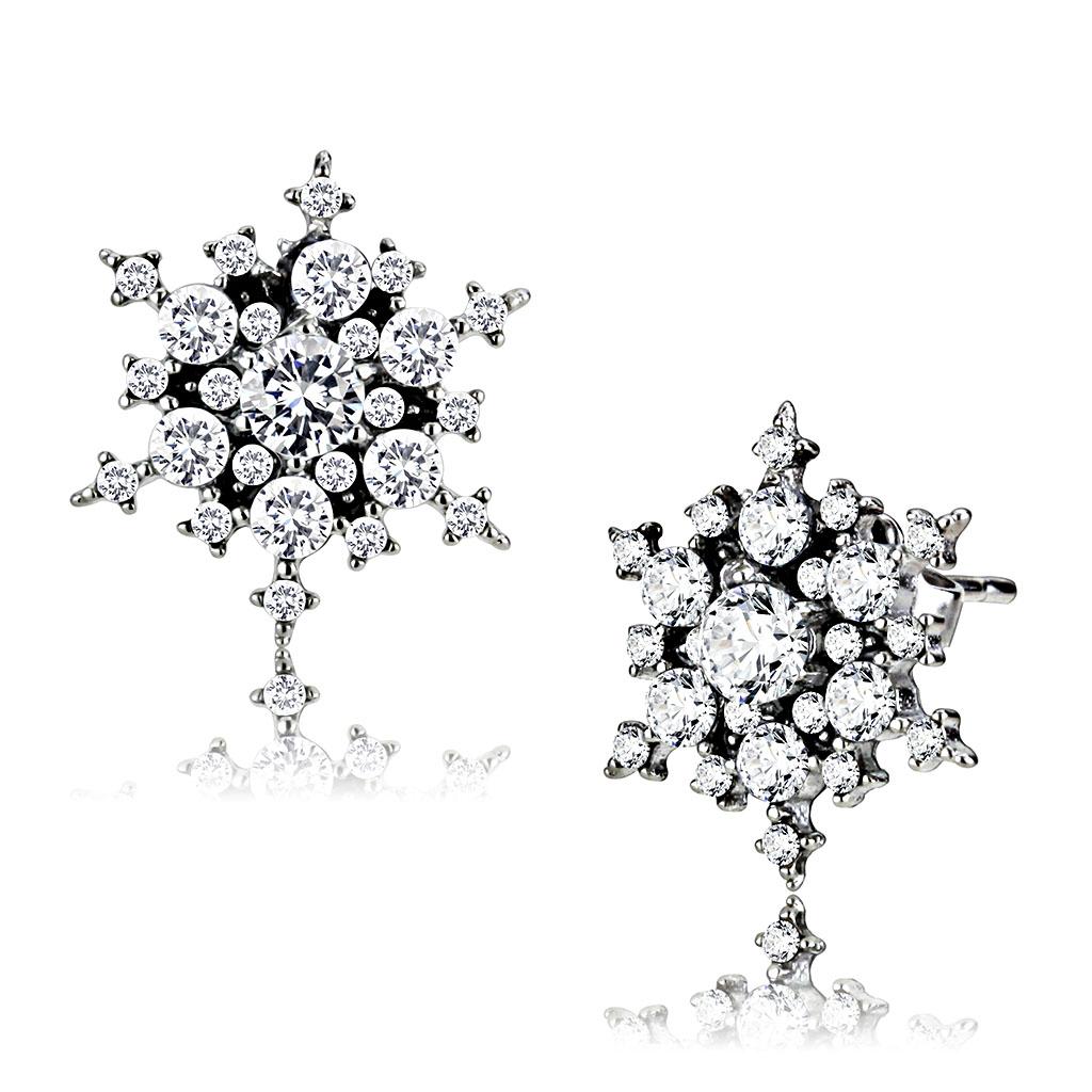 DA294 - High polished (no plating) Stainless Steel Earrings with AAA Grade CZ in Clear