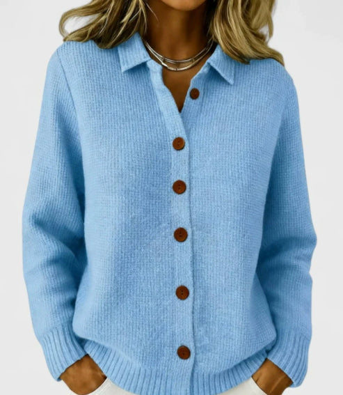 Button-knitted Lapel Sweater Cardigan Coat For Women