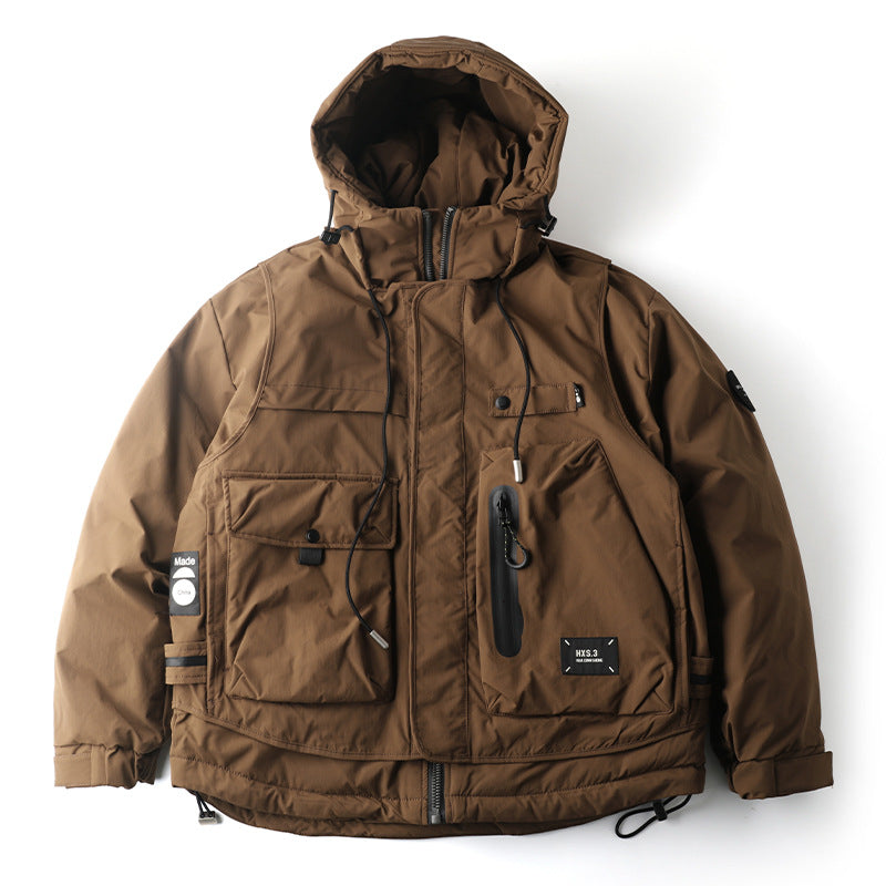 Loose Outdoor Multi-pocket Winter Workwear Hooded Down Jacket