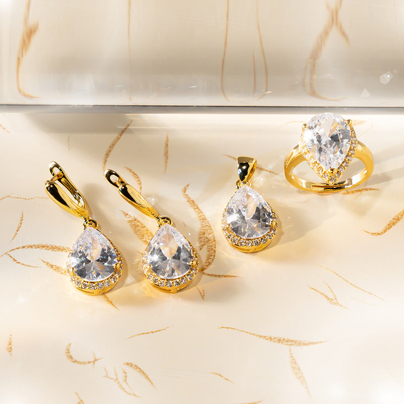 Drop-shaped Zircon Non-fading Ornament Three-piece Set