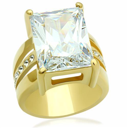 GL089 - IP Gold(Ion Plating) Brass Ring with AAA Grade CZ in Clear