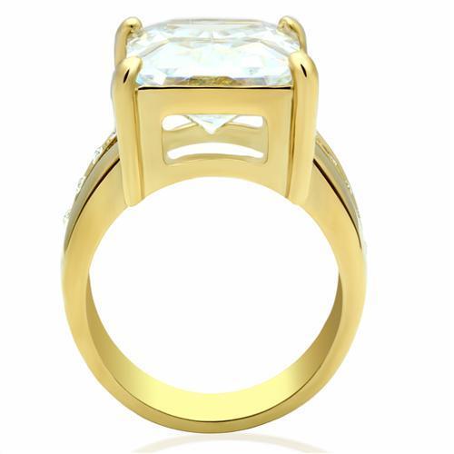 GL089 - IP Gold(Ion Plating) Brass Ring with AAA Grade CZ in Clear