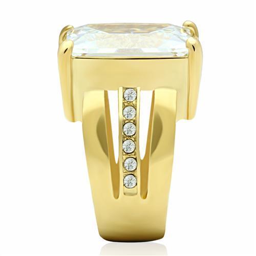GL089 - IP Gold(Ion Plating) Brass Ring with AAA Grade CZ in Clear