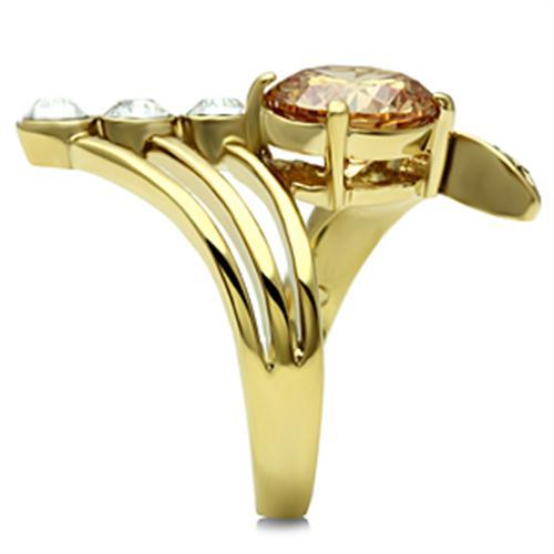 GL300 - IP Gold(Ion Plating) Brass Ring with AAA Grade CZ in Champagne