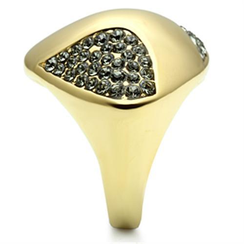 GL311 - IP Gold(Ion Plating) Brass Ring with Top Grade Crystal in Black Diamond