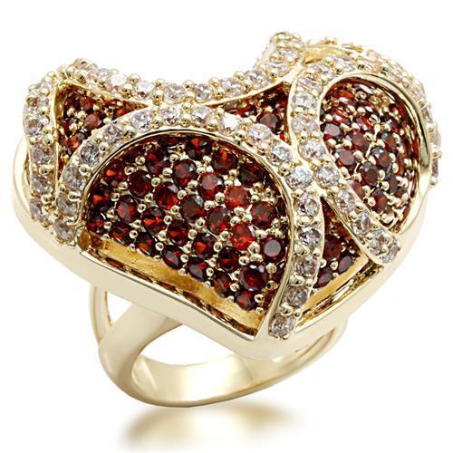 LO1597 - Imitation Gold Brass Ring with AAA Grade CZ in Garnet