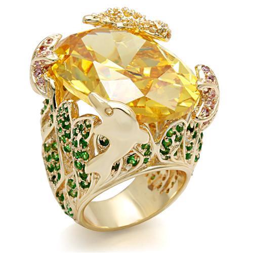 LO1599 - Imitation Gold Brass Ring with AAA Grade CZ in Topaz