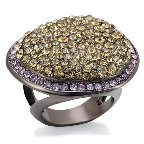 LO1694 - Chocolate Gold Brass Ring with Top Grade Crystal in Multi Color
