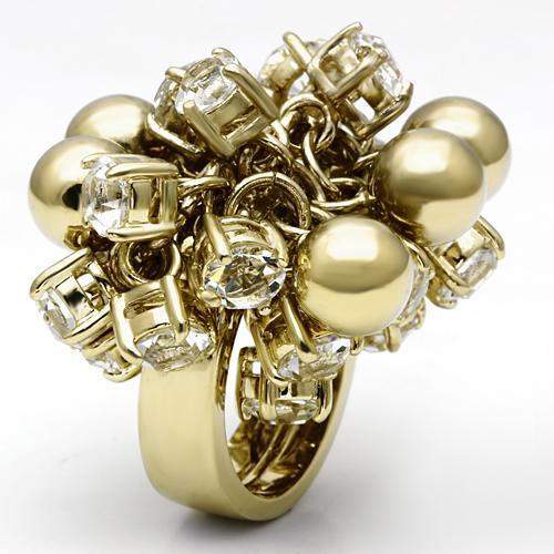 LO2520 - Gold Brass Ring with Top Grade Crystal in Clear