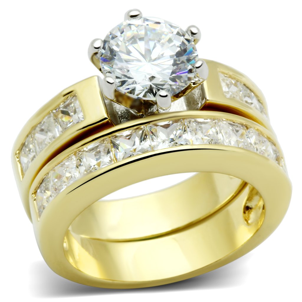 LO2603 - Gold+Rhodium Brass Ring with AAA Grade CZ in Clear