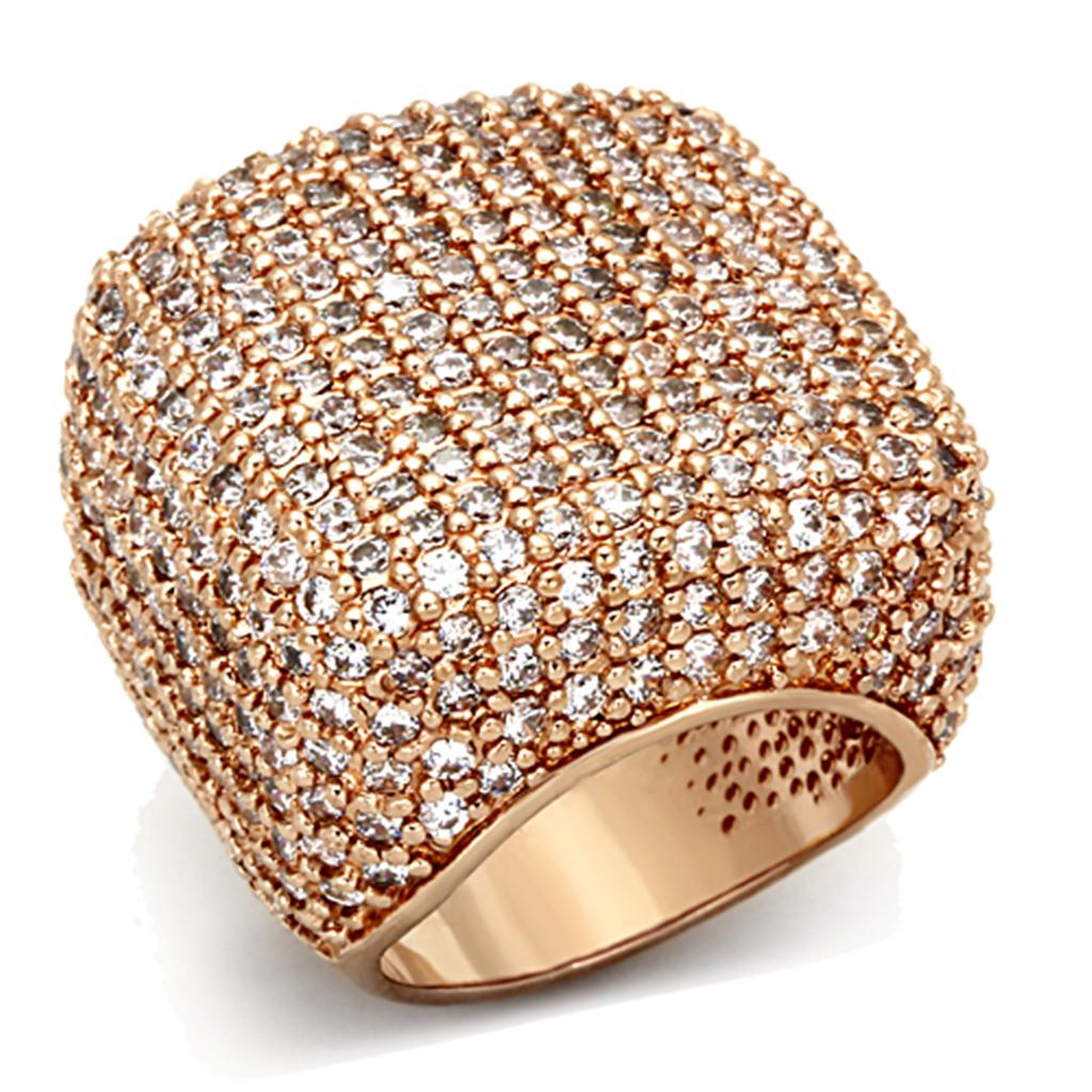 LO3038 - Rose Gold Brass Ring with AAA Grade CZ in Clear