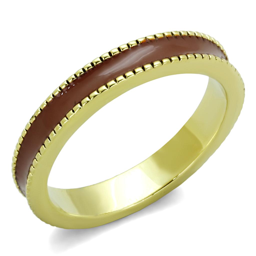 LO3551 - Gold Brass Ring with Epoxy in Brown